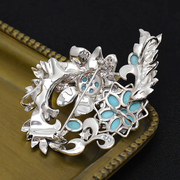 SILVER トルコ石 パール ふくろう ブローチ ペンダント SILVER トルコ