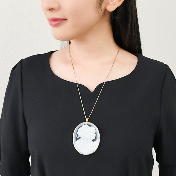 楽天市場】青メノウ カメオ ブローチペンダント K18YG Pt900 緻密な