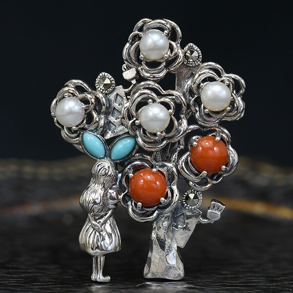 楽天市場】碌山 不思議の国のアリス 薔薇 ブローチペンダント 珊瑚