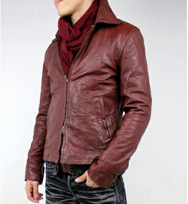 ディーゼル 羊革 ラムレザー レッドライニング バイカース シングル