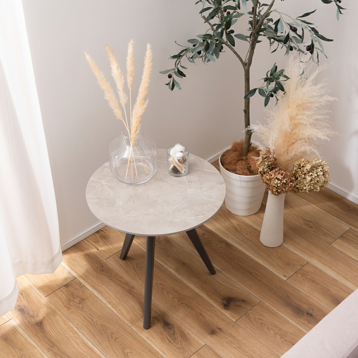 シンプルモダン ラウンドサイドテーブル φ500 白 ミッドセンチュリー