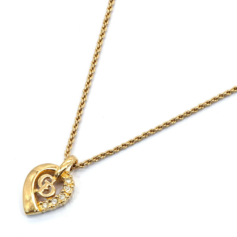 クリスチャン ディオール ネックレス CDロゴ ハート ラインストーン