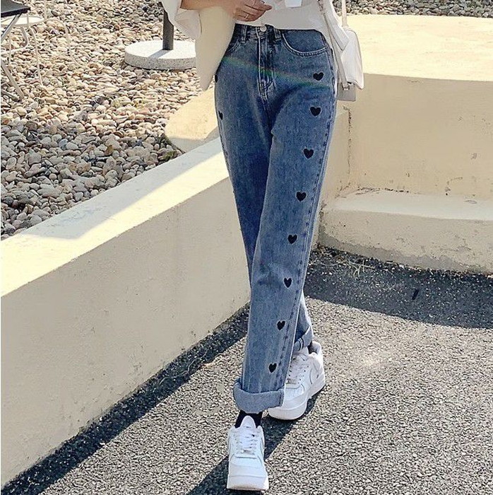 楽天市場】2023年 春夏 新作 サイド ハート刺繍 デニム パンツ : Lachic