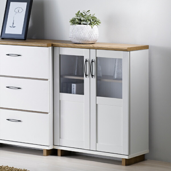 フレンチカントリー北欧調ホワイトガラステレビ台サイドボード飾り棚