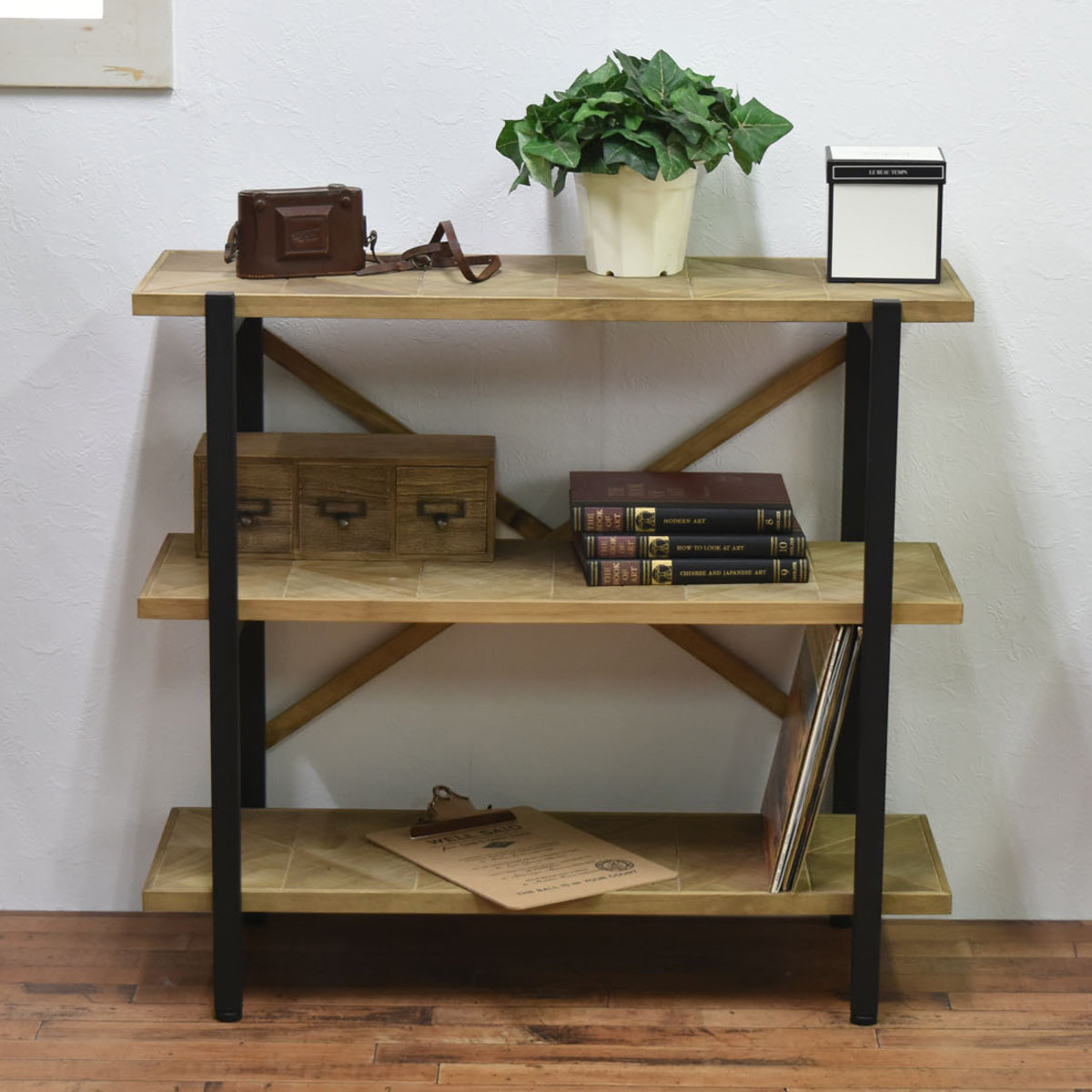 楽天市場】オープンラック 幅90cm 3段 組木 古材風 KALEIDO （ 本棚