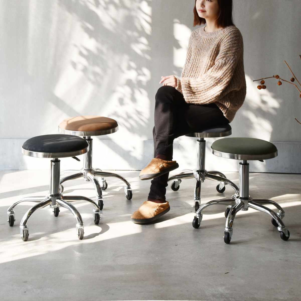 楽天市場】スツール 昇降式 座面高43.5～58cm ステンレスフレーム Sten