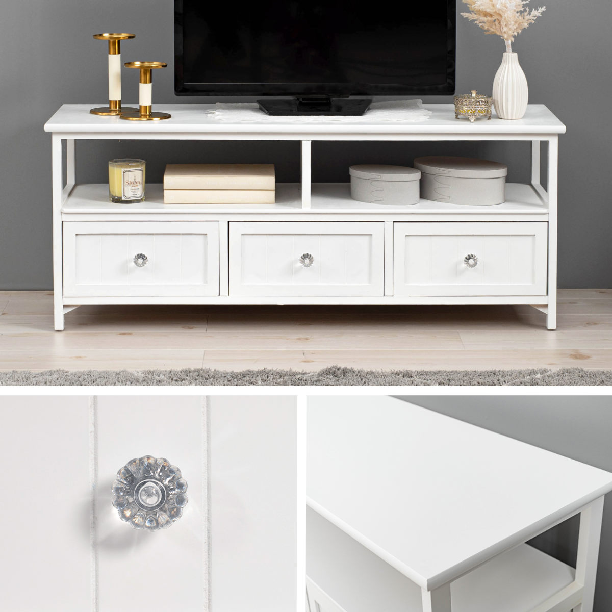 楽天市場】テレビ台 ローボード シャビー調 クリスタル調取っ手 幅