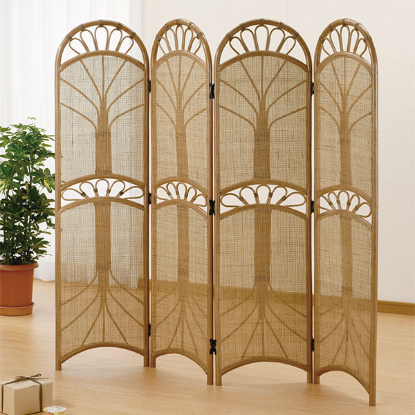 昭和レトロ 籐 ラタン 4連 パーテーション 衝立 目隠し 間仕切り