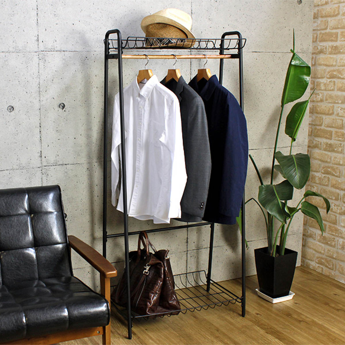楽天市場】ハンガーラック レトロデザイン アイアンフレーム 上下カゴ