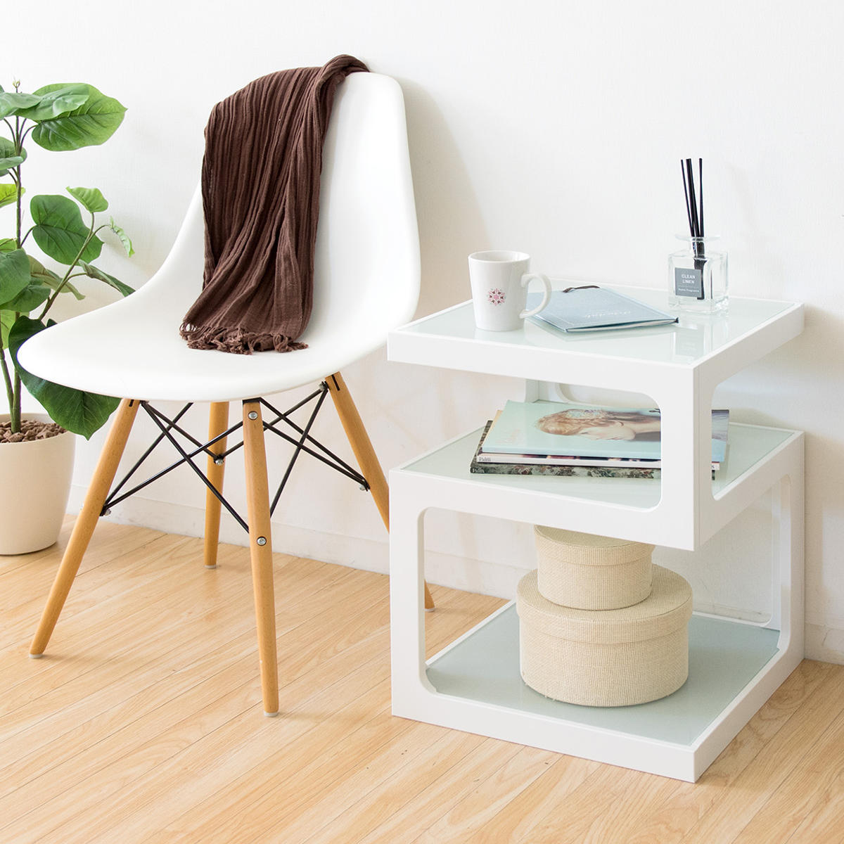 楽天市場】サイドテーブル 高さ52.5cm ガラス天板 木製 （ テーブル