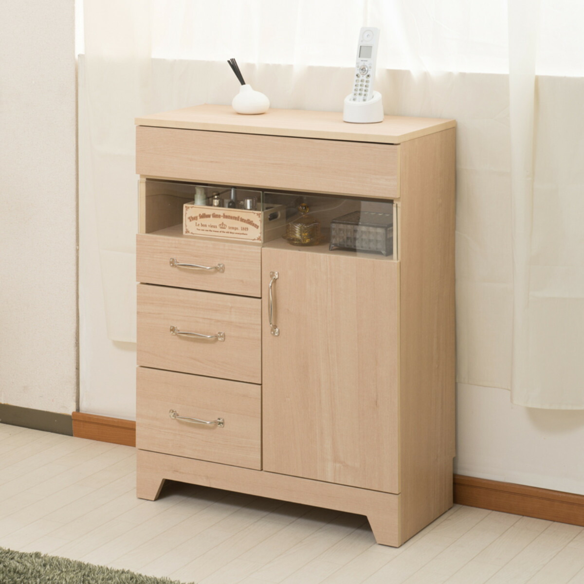 浜本工芸 ナラ材 電話台 チェスト チェスト キャビネット 引き出し収納