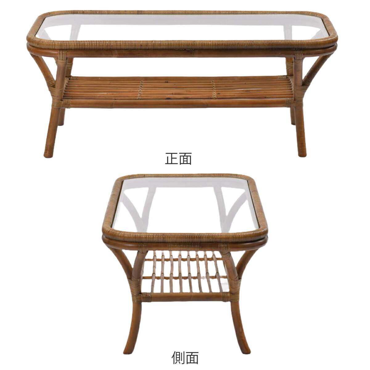 ラタン×ガラスの美曲線！天然素材ローテーブル」 ガラステーブル
