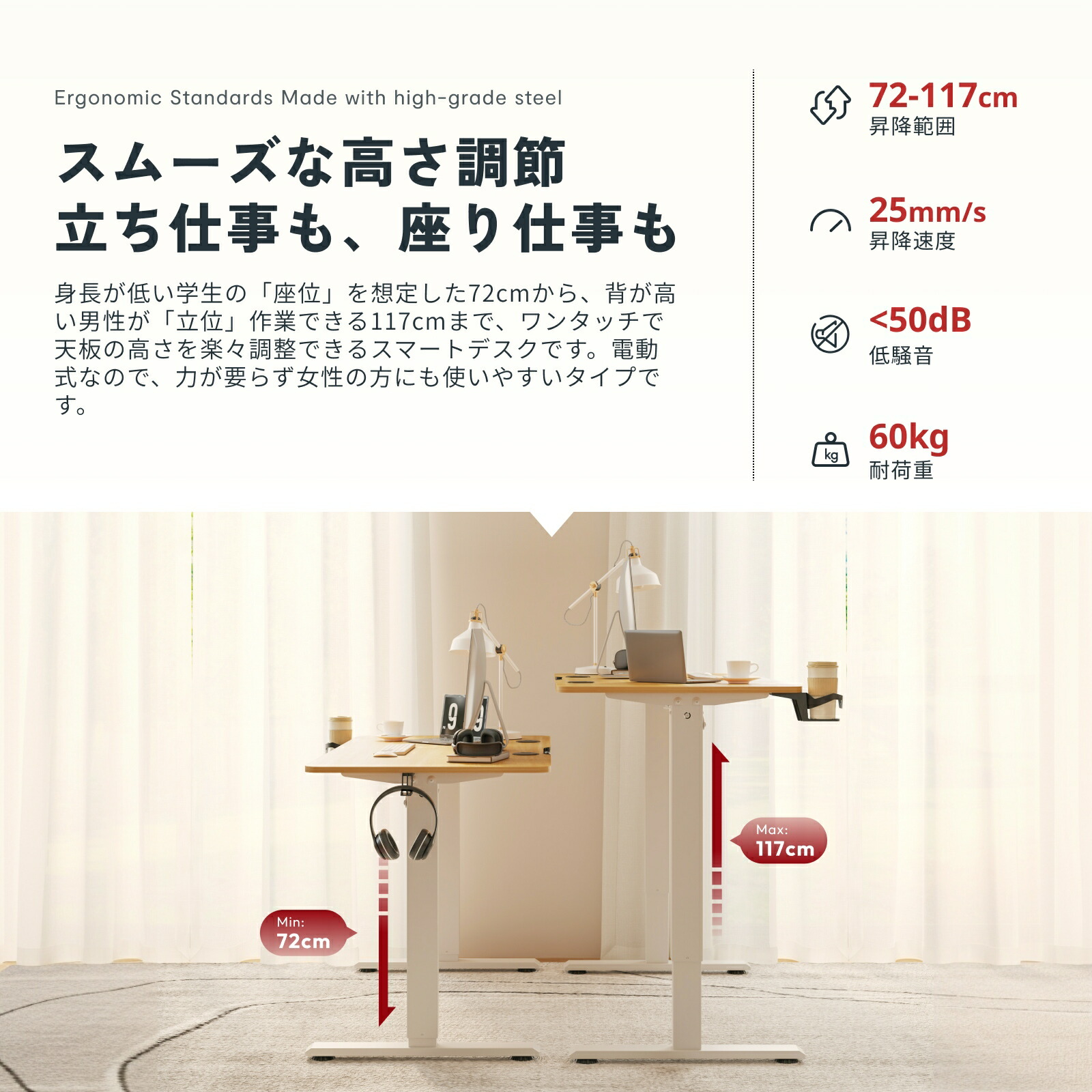 楽天市場】昇降デスク Sanodesk QS1 電動 昇降式デスク 電源タップ USB