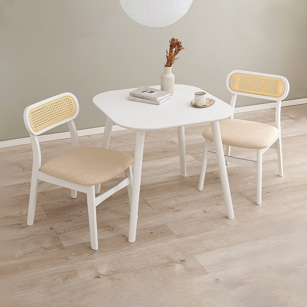 ダイニングテーブル、ラタンチェア2脚セット