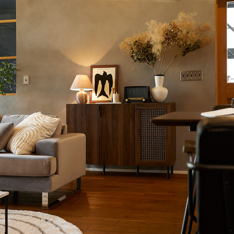 楽天市場】収納棚 キャビネット ラタン調 ラタン風 サイドボード