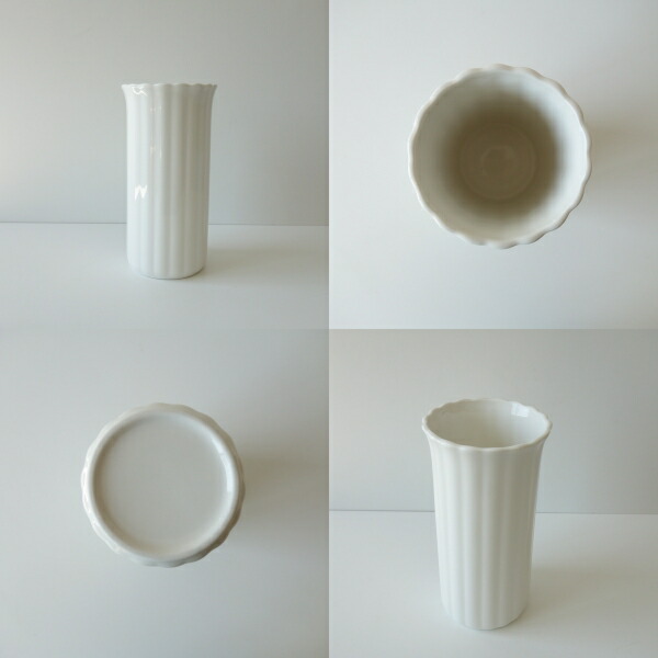 白い陶器の細長い瓶 木箱付き花入 白い陶器の細長い瓶 木箱付き花入