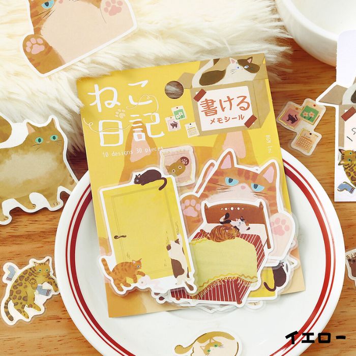 楽天市場】ねこ日記 メモシール 猫柄 BGM ハチワレ 茶トラ 黒猫 三毛猫