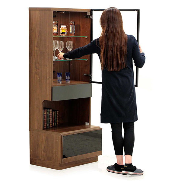 極美品 飾り棚 木製ガラス扉キャビネット キュリオケース ブラウン