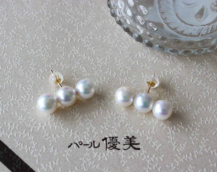 楽天市場】akoya アコヤ真珠ピアス 数粒ラインピアス 3粒 7-7.5mm海水