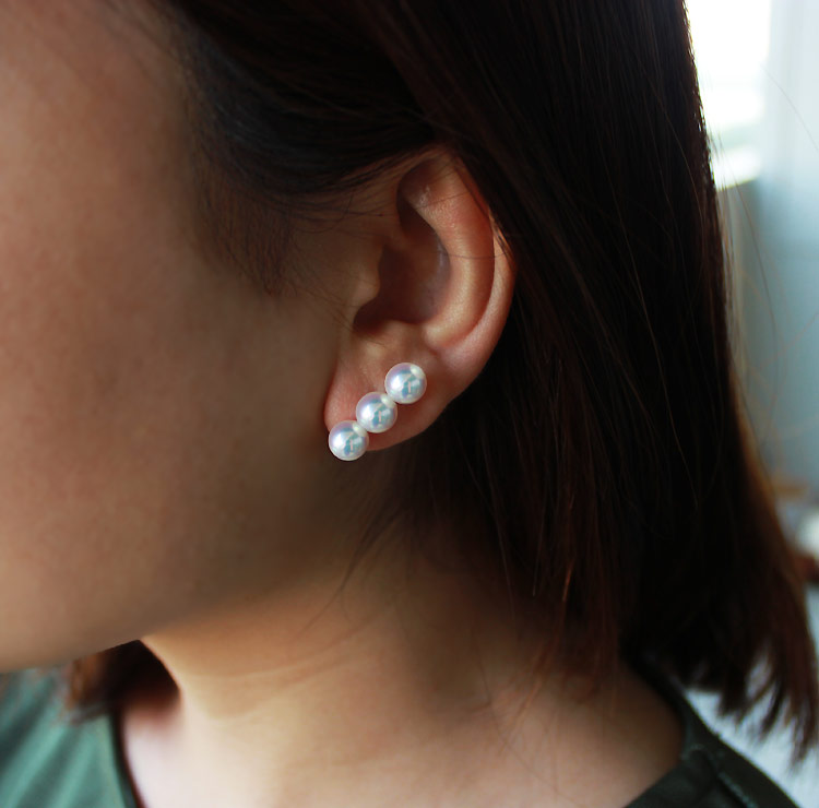 楽天市場】akoya アコヤ真珠ピアス 数粒ラインピアス 3粒 7-7.5mm海水