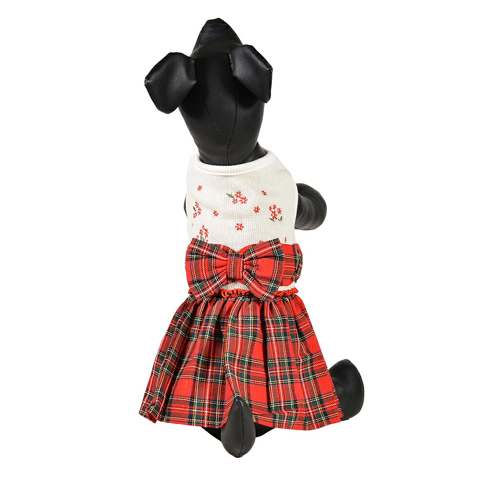 犬服 No.177 スコットチェック赤スカートわんぴ ハンドメイド 犬服 No