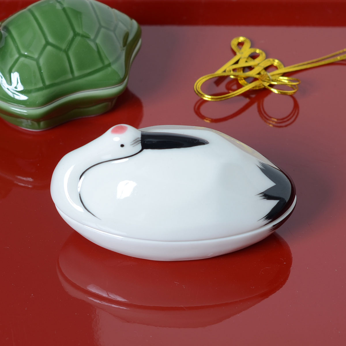 陶器製 染付 唐草 亀 タートル 親子 蓋物 小物入れ 大型サイズ 陶器製