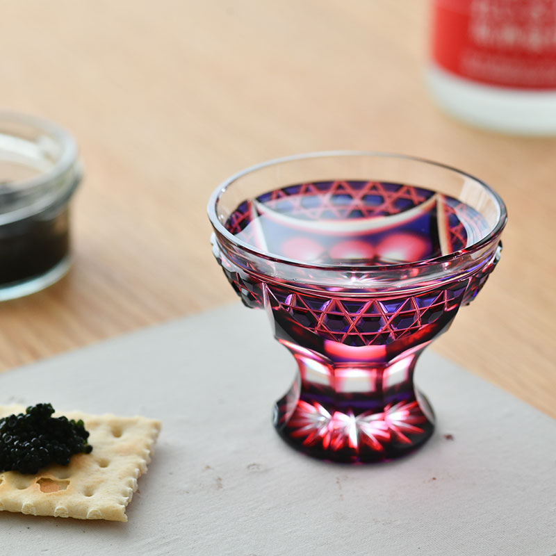 骨董 時代ガラス 希少 金赤吹雪紋 フリル 脚付 大型 コンポート 盃洗