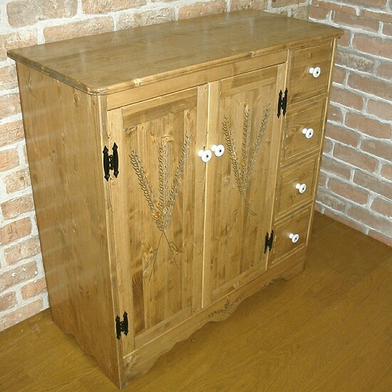 楽天市場】可動棚付き 扉キャビネット 麦の穂柄/4段引き出し W90×H80cm