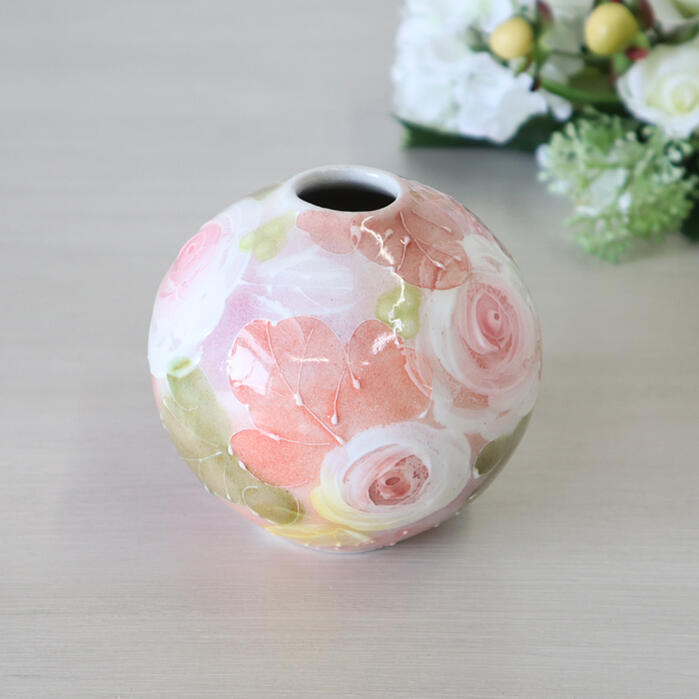 楽天市場】釉彩ローズ 丸花入陶器 花器 花瓶 おしゃれ かわいい