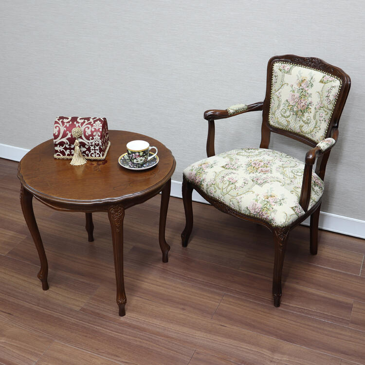 アンティーク家具 マイナスねじ 象嵌細工 花柄 サイドテーブル 天板