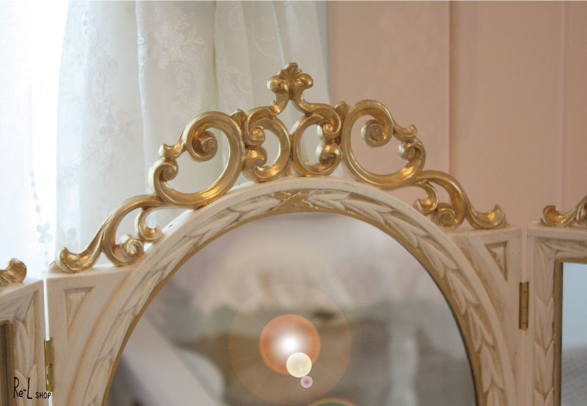 楽天市場】イタリア製 三面鏡 アンティークホワイト×ゴールド