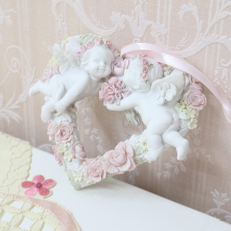 フランスアンティークバラとリボンのリースウォールデコレーション