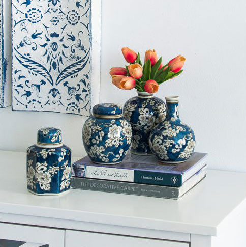 フラワーベース 4個セット シノワズリ 陶器 おしゃれ 置物 花瓶 エ