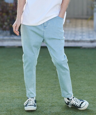 テーパードデニム CAMBIO カンビオ サルエルパンツ裾リブデニムパンツ