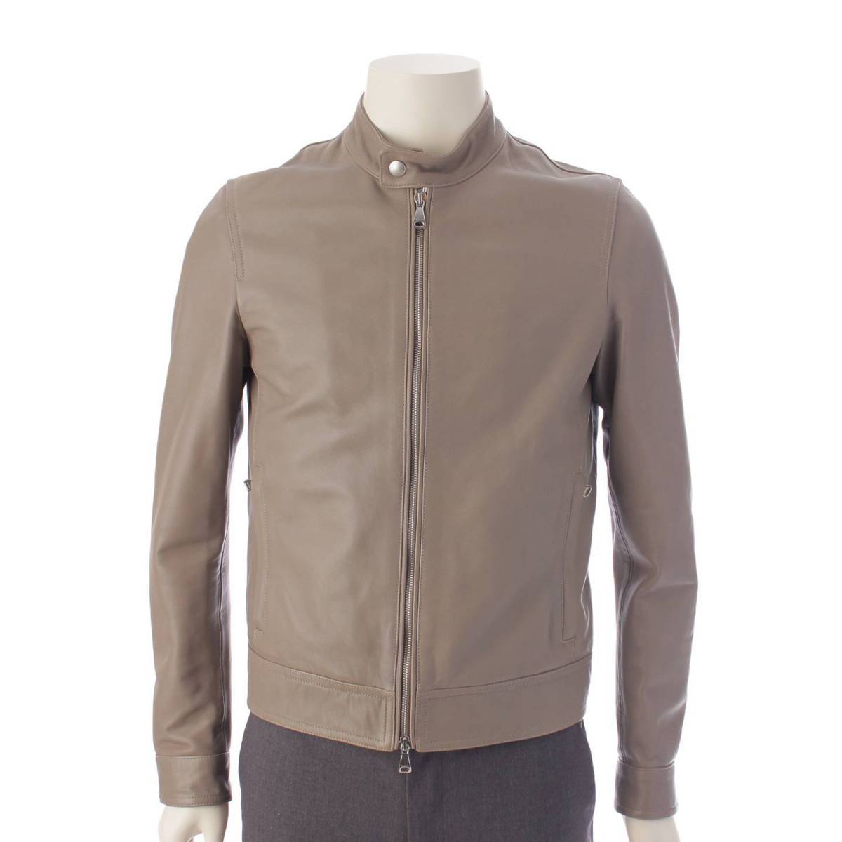 50サイズ】美品EMMETI シングルライダース 羊革グレージュWジップ