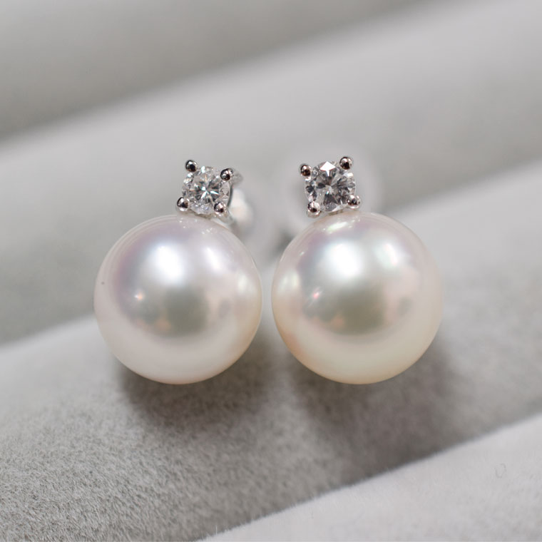楽天市場】品質保証付き K18WG ダイヤモンド 0.1ct パールピアス 8mm