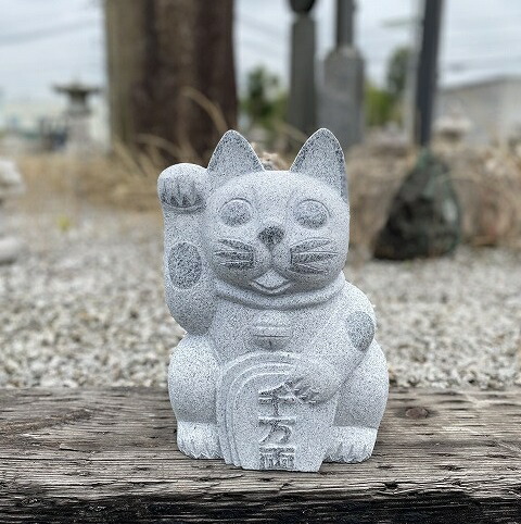 楽天市場】招き猫 御影石 高さ32cm白みかげ石 ねこ ネコ インテリア