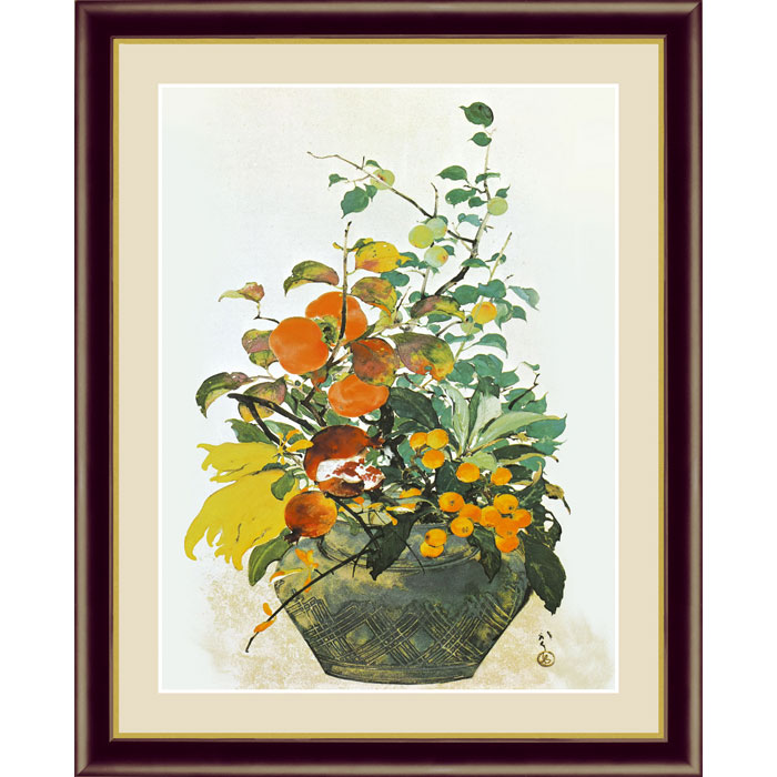 模写】絵画 川端龍子 日本画 繊細な葉と花の美を描いた和風アート V81