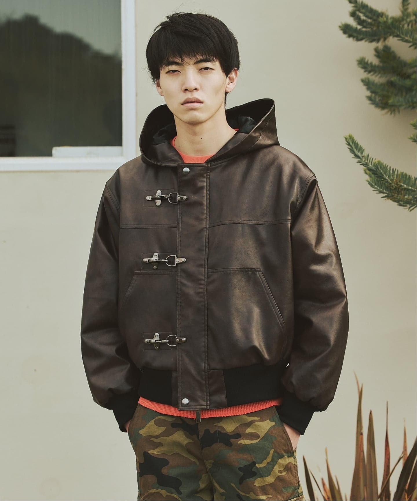 ☆短丈☆ ユーロ ファイヤーマンレザージャケット 脱着可 フード付き