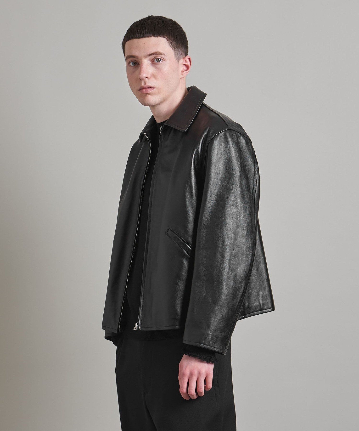 UNITED ARROWS】 ラムレザー スタンドカラーダブルジップブルゾン