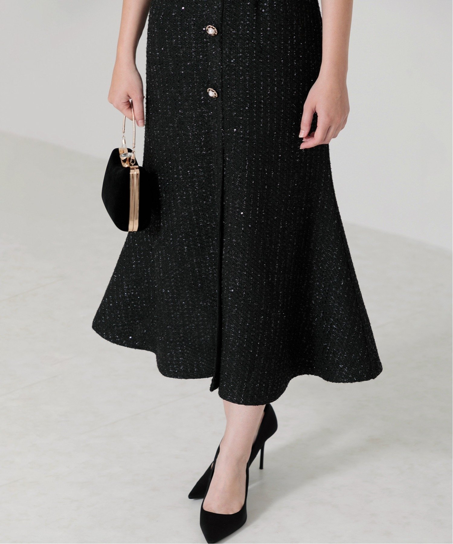 Leja｜LEJA/ラメ混ツイードパール釦スパンコール刺繍ワンピースドレス