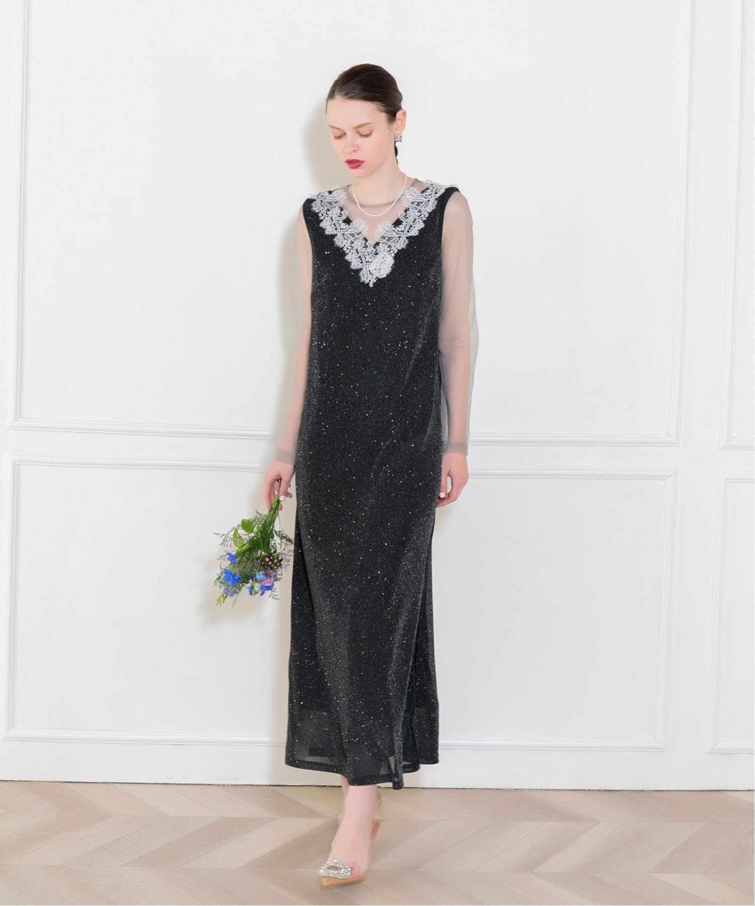 Leja｜LEJA-レースラメスリットロングワンピースドレス結婚式