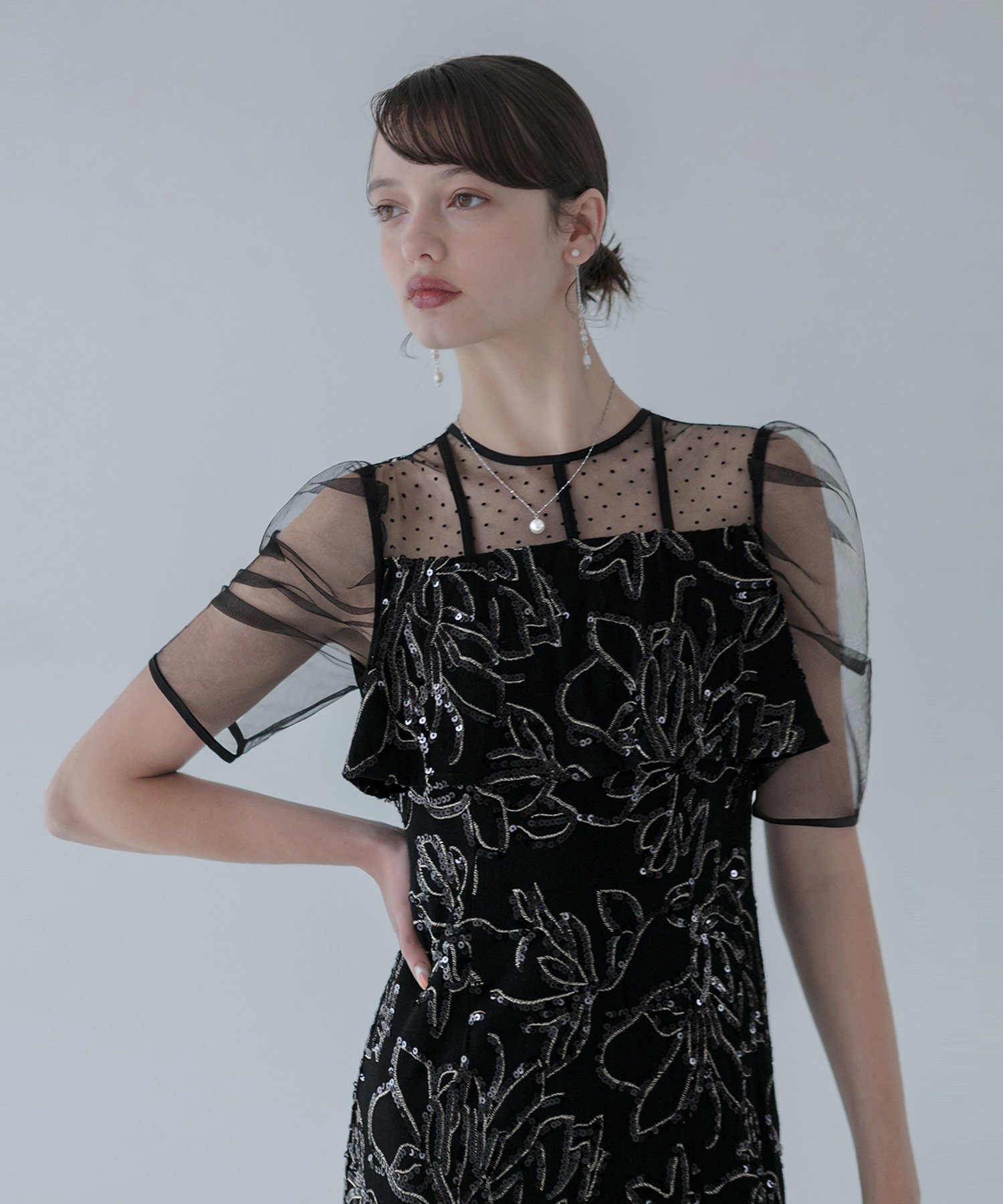 Leja｜LEJA-ドットチュール花柄Iラインワンピースドレス 結婚式