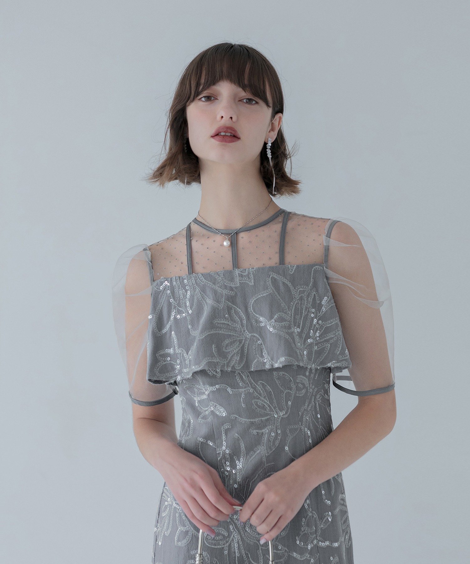 Leja｜LEJA-ドットチュール花柄Iラインワンピースドレス 結婚式