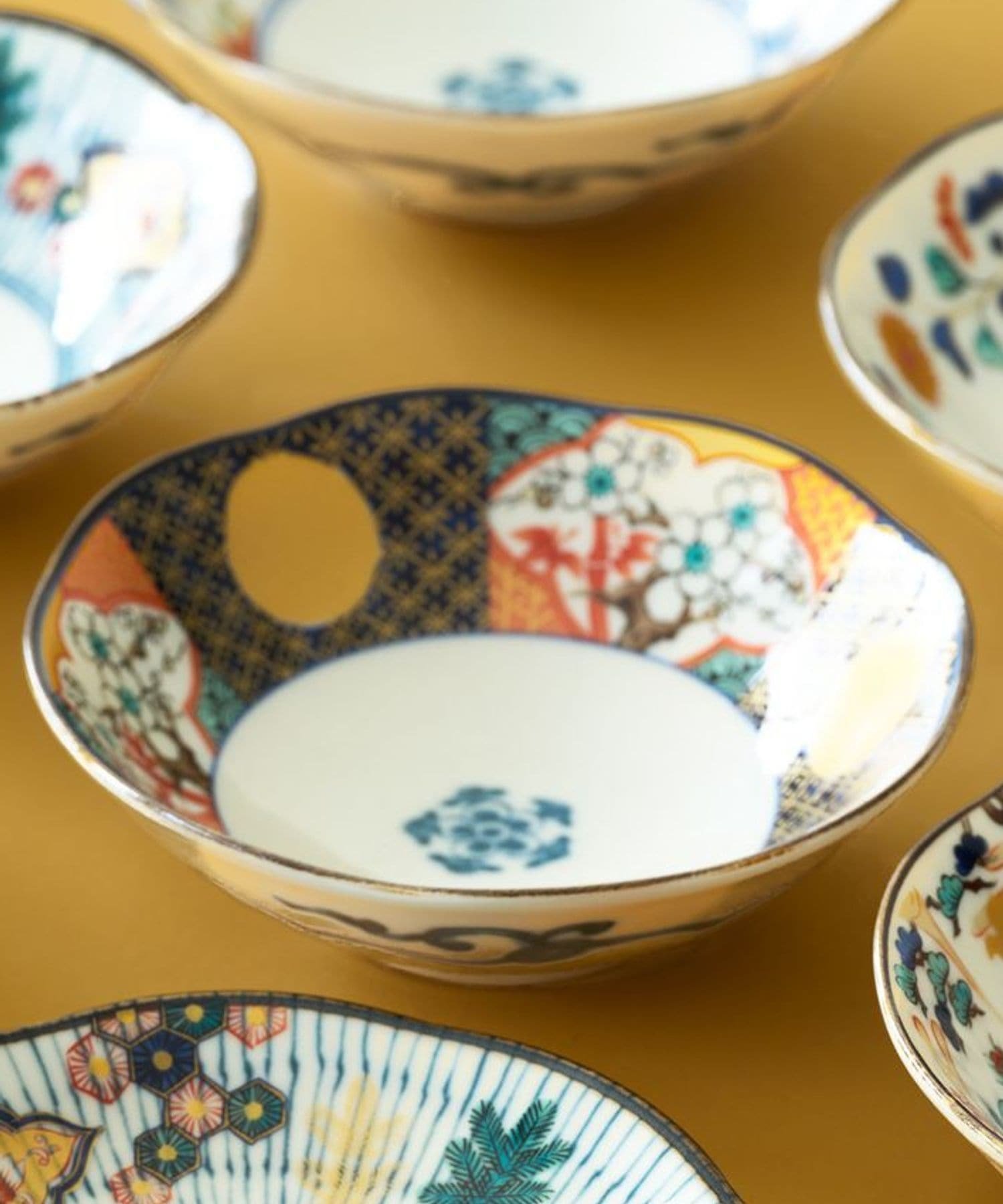 古伊万里 染錦 扇に蘭 蝶に撫子の図 4寸皿 5枚 D756AS-fbjc 古伊万里