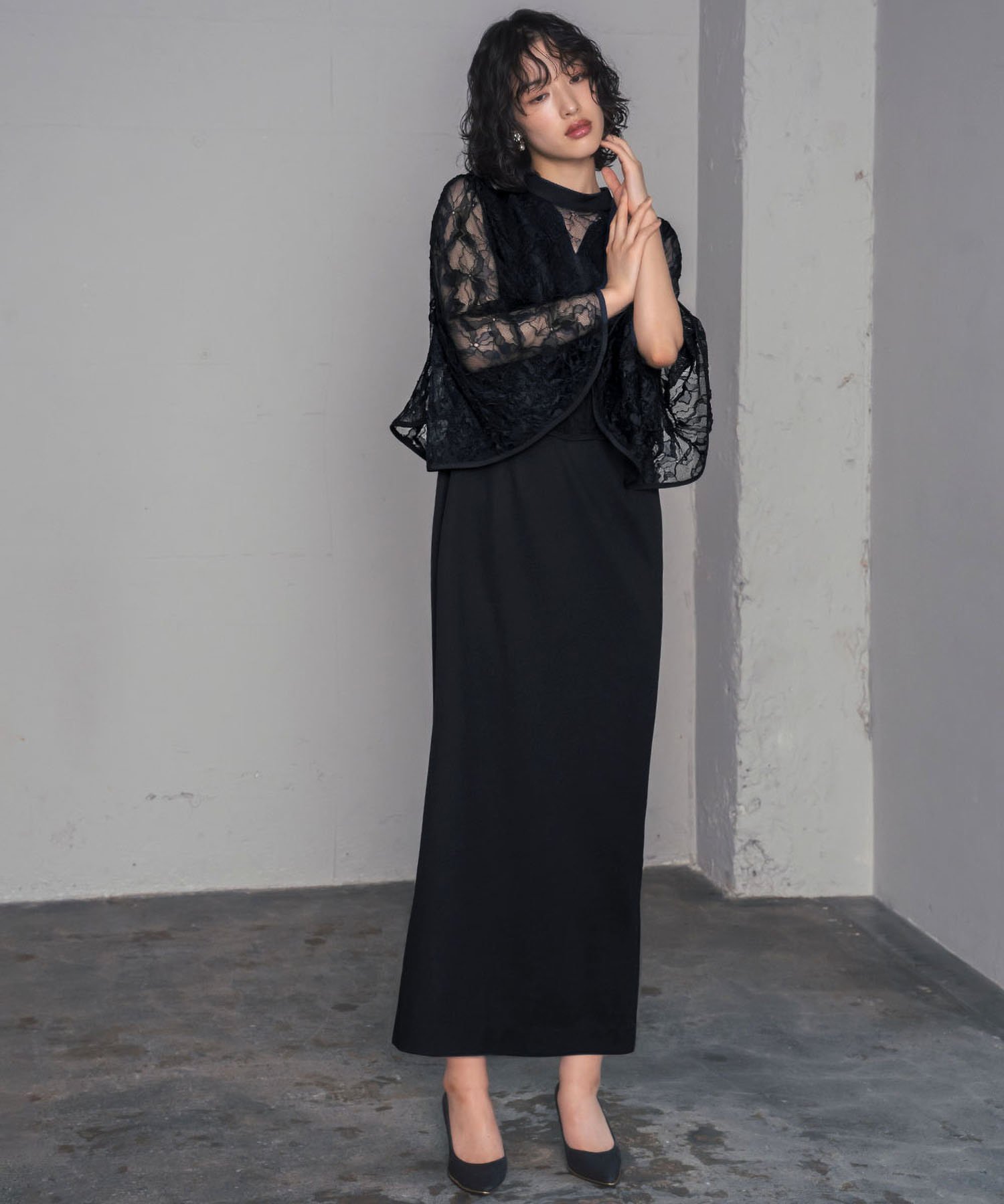 GIRL｜3WAYレースケープIライン ロング 結婚式 ワンピース パーティー