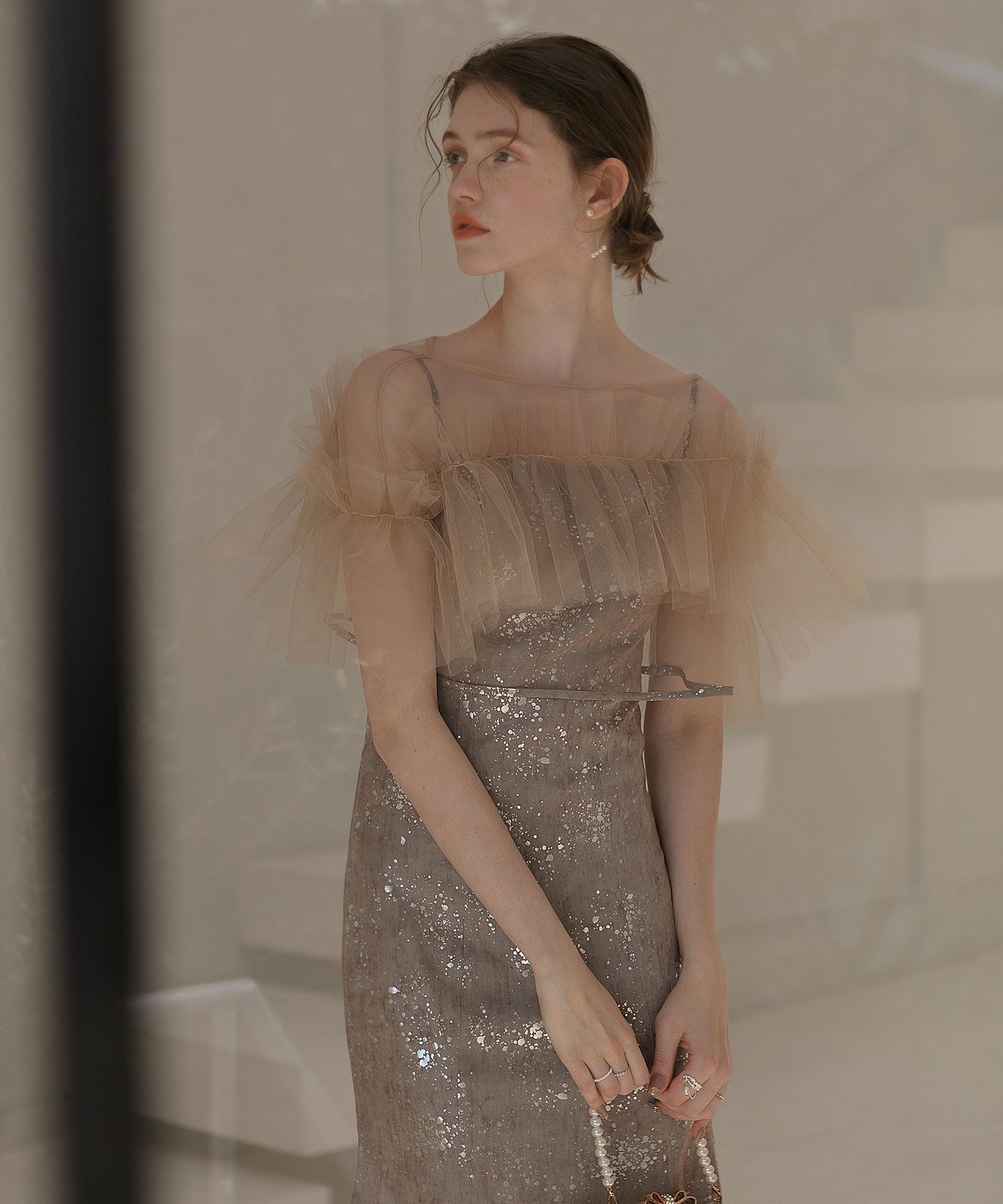 Leja｜LEJA-チュールフリルボレロペイントマーメイドワンピースドレス