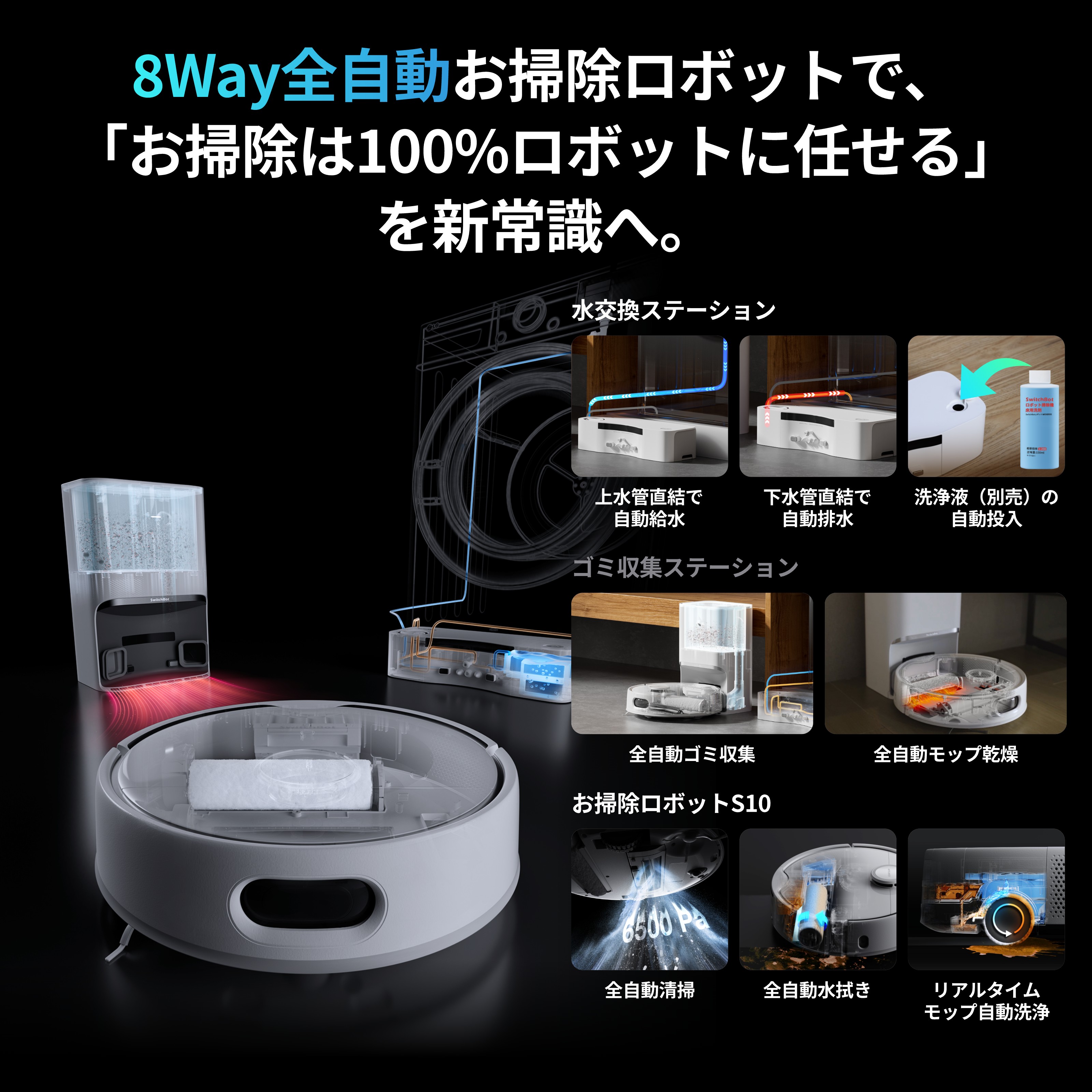 楽天市場】【全自動給排水】 SwitchBot ロボット掃除機 S10 走行中の