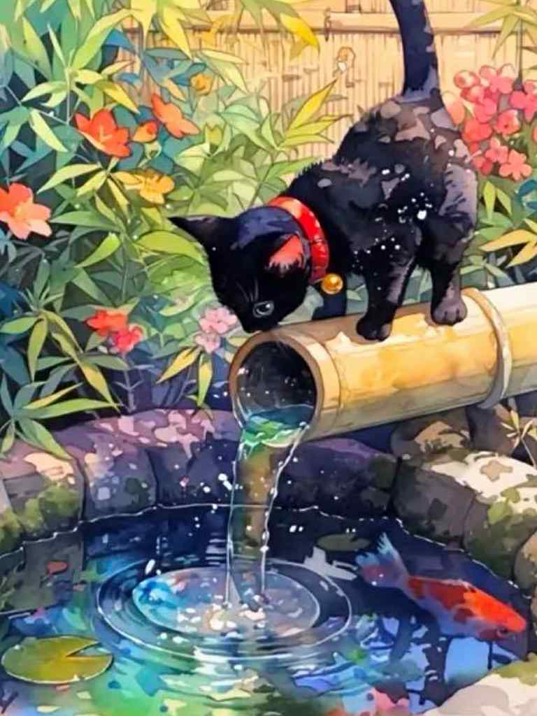 楽天市場】ダイヤモンドアート キット 猫 庭池と黒猫 可愛い動物 四角