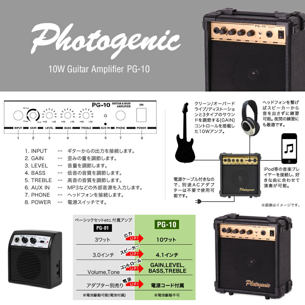 楽天市場】エレキギター用スターターパック(付属アンプ：10W PG-10